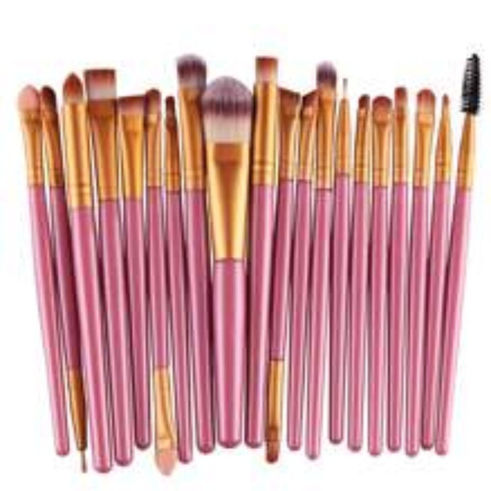 20 pc set of makeup brushes with rose gold trim